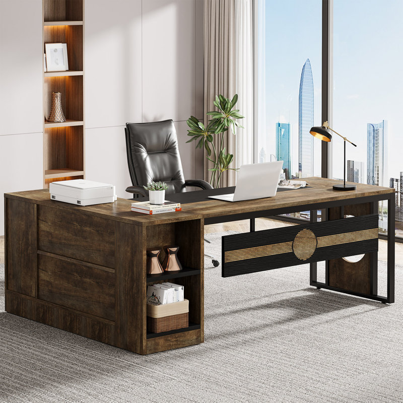17 Stories L shaped Executive Desk with File Cabinet Wayfair